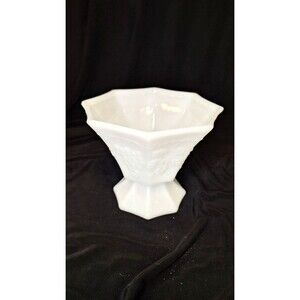 Anchor Hocking Milk Glass candy dish w/ grape leaves. 5" x 6" Hexagonal